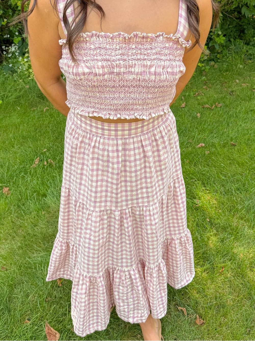 👒Sezane Elota Top and Sakura Skirt Set Pink Gingham Smocked Top and skirt - Picture 5 of 16